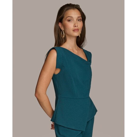 Donna Karan Women's Sleeveless Asymmetric Blouse Green Size L MSRP $99 - Picture 4 of 5